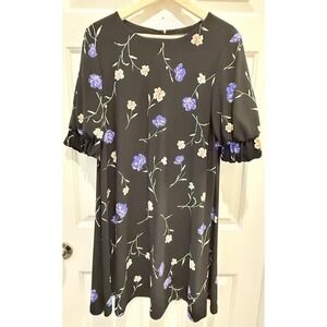 Lauren Ralph Lauren Floral Knee Length Ruffle A-Line Dress Black Purple Size 12